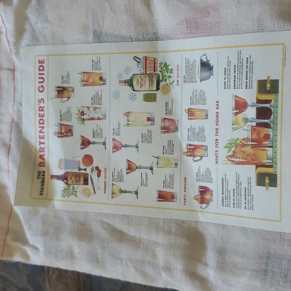 Cavellini vintage new gorgeous tea towel cotton muslin bag bartenders guide